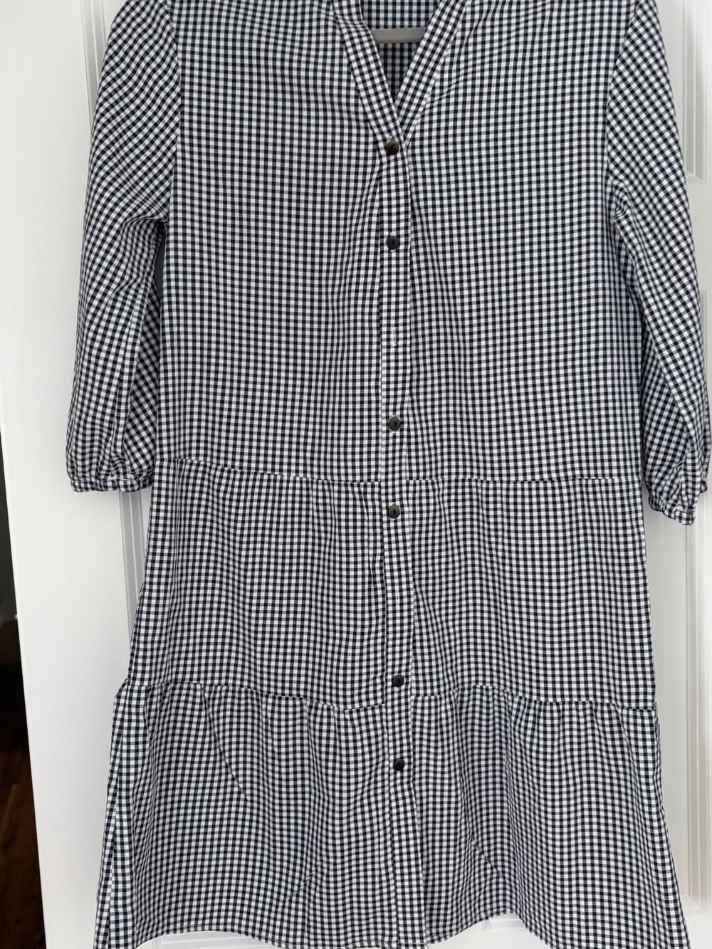 Black & White Gingham Button-Front Tiered Women’s Dress